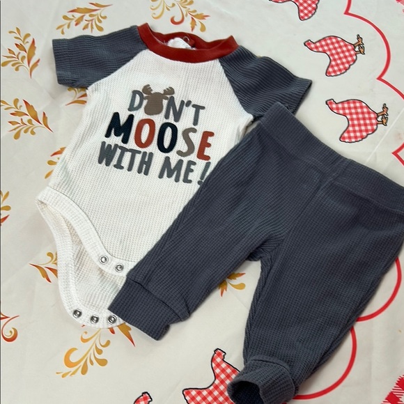 Little Ricky’s Other - Matching Thermal Little Rickys Onesie and Pants Set “Don’t Moose With Me! 6 Mo.